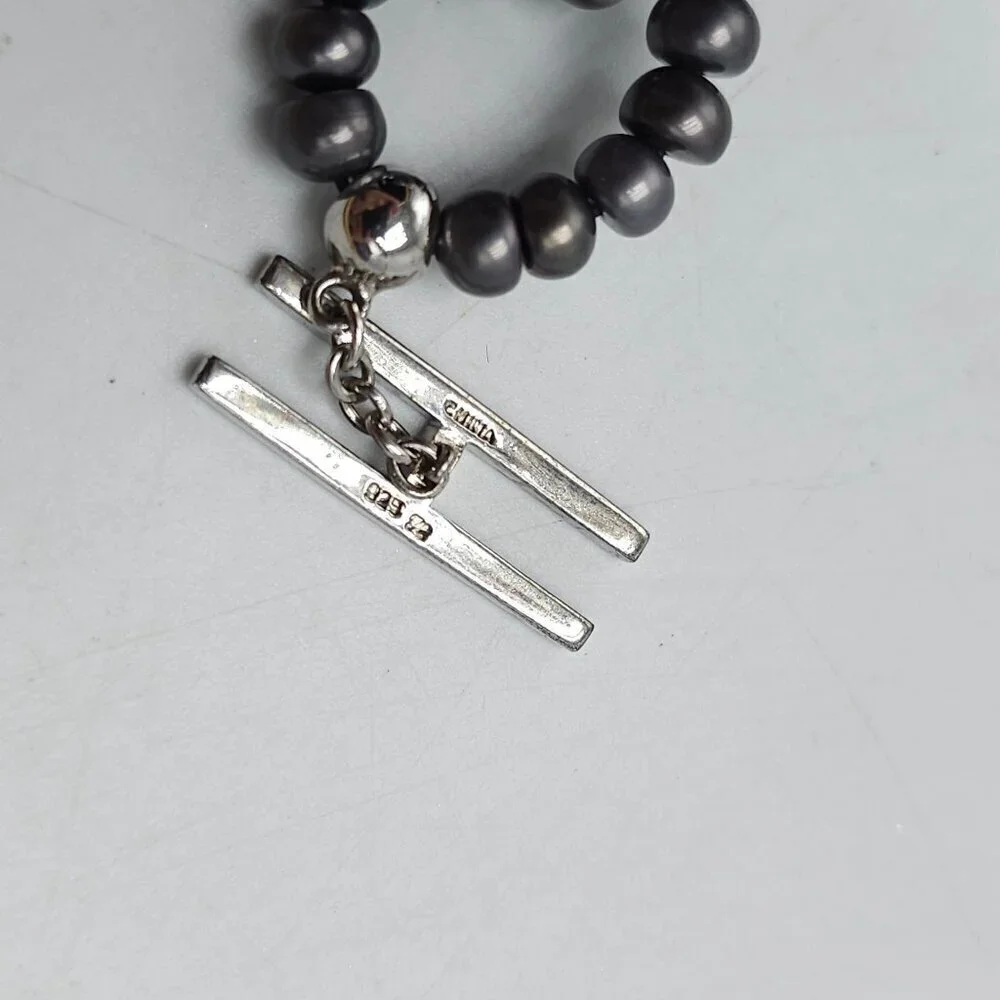 Black Freshwater Pearl Bracelet With Sterling Silver Toggle Clasp Vintage